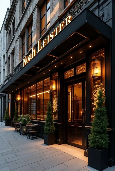 Luxurious restaurant façade with the logo of the name Noah Leister 