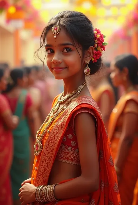 A Beautiful Girl wearing Maharashtrian navvaari Sadi on at wedding 

