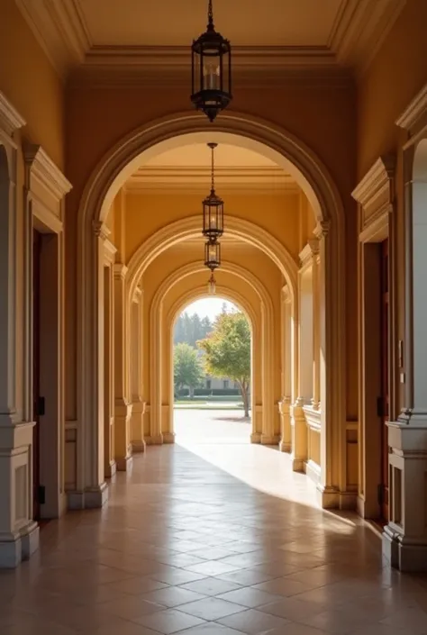 I want a background that represents the passageway of a university that shows the passageway of the doors of classrooms that are brown 
