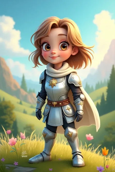 Cartoon of a pretty girl knight in silver armor. The text below says EXO
