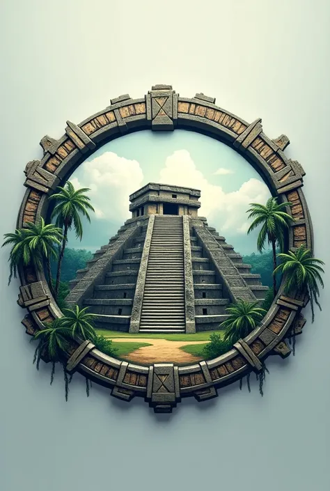   Generate a logo for the next company
Kaab Virtual MX
What is a company that offers a Mayan museum service with virtual reality

Use the following phrase as a slogan "explore the past , live in the present"  around a pyramid in the center 