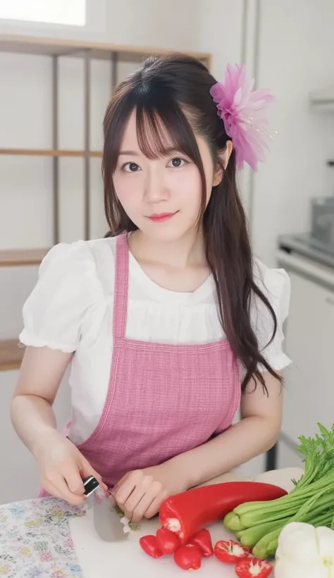  one girl playing pranks, cute girl, ( beautiful girls,  delicate girl:1.3), smile,((shirt,apron:1.6)),
break,  extremely fine grained definition , ( symmetrical eyes:1.3),
break, ( kitchen:1.3), (Holding a knife:1.3), ( shot from the front:1.3),  perfectl...