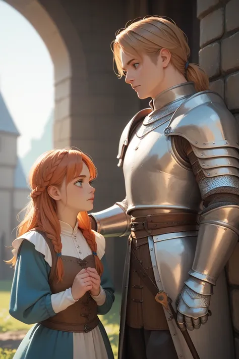 1boy, 1girl, medieval clothes, armor, Anime s