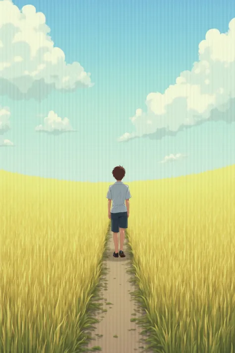 field,のんびりwalk裸の少女,walk,boy wearing a shirt