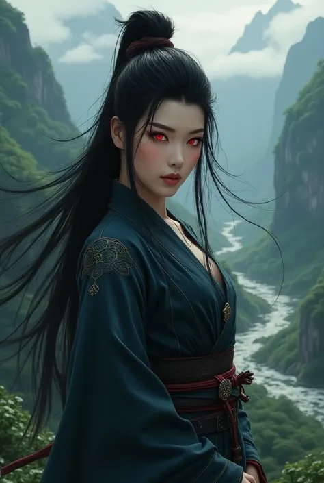 Wuxia novel, Black hair, female, Long hair, dark red eyes