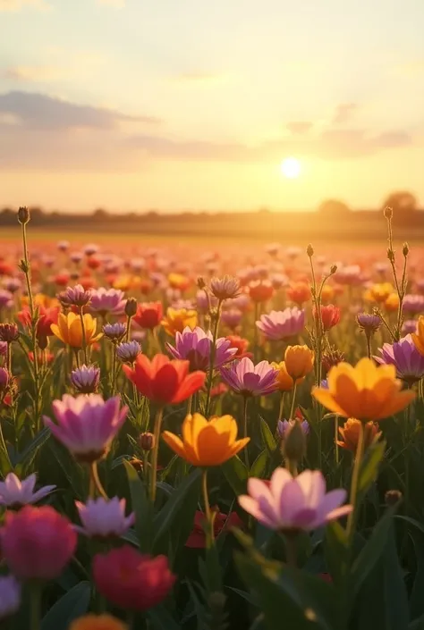 Field of flowers at dusk