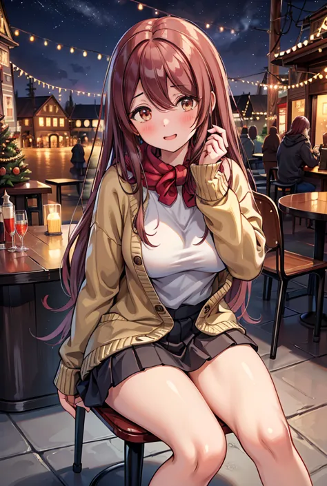 1 girl, solo,  hi-res, long hair, (( big breasts at the temple)),  blushing , reddish brown hair, masterpiece, accurate,  anatom...