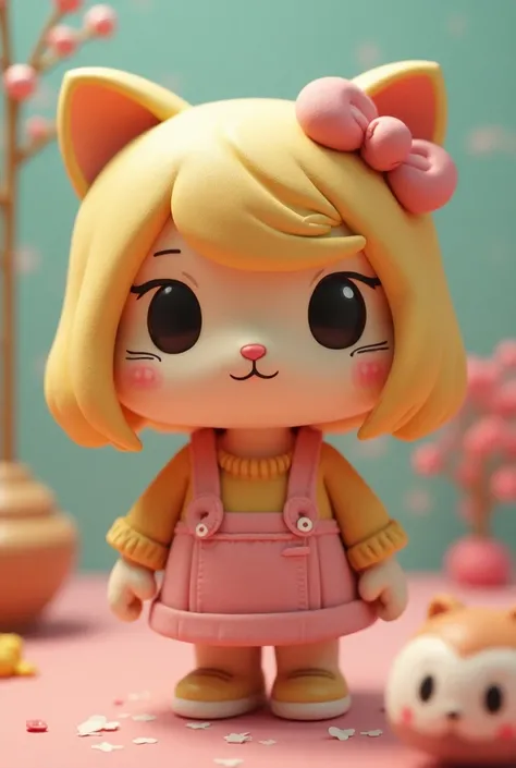  The character from Hello Kitty but who contains lenses , Who has blond hair turning brown ,  who has slanted eyes and who has two small polka dots near the animated mouth and who is not a human who is the character HELLO KITTY 