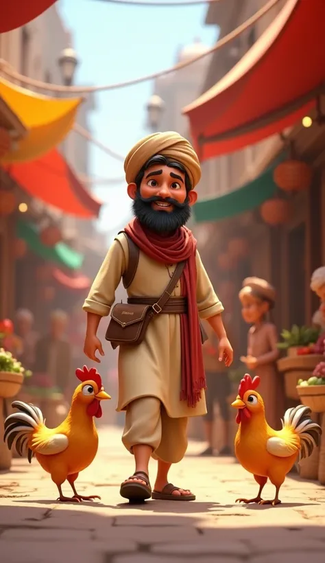 A Pathan went to the market with his chicken
3D cartoon 