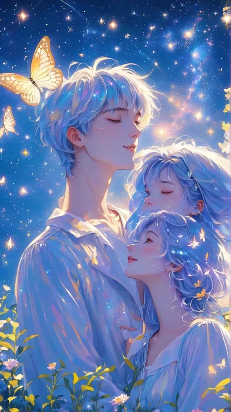 Couple，Embrace，Butterfly，Starry Sky