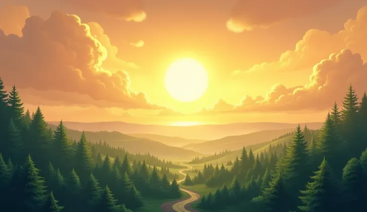  Banner for Moba Championship, Mobile Legends style, Horizon with a forest. Shades of amber yellow.  without characters.