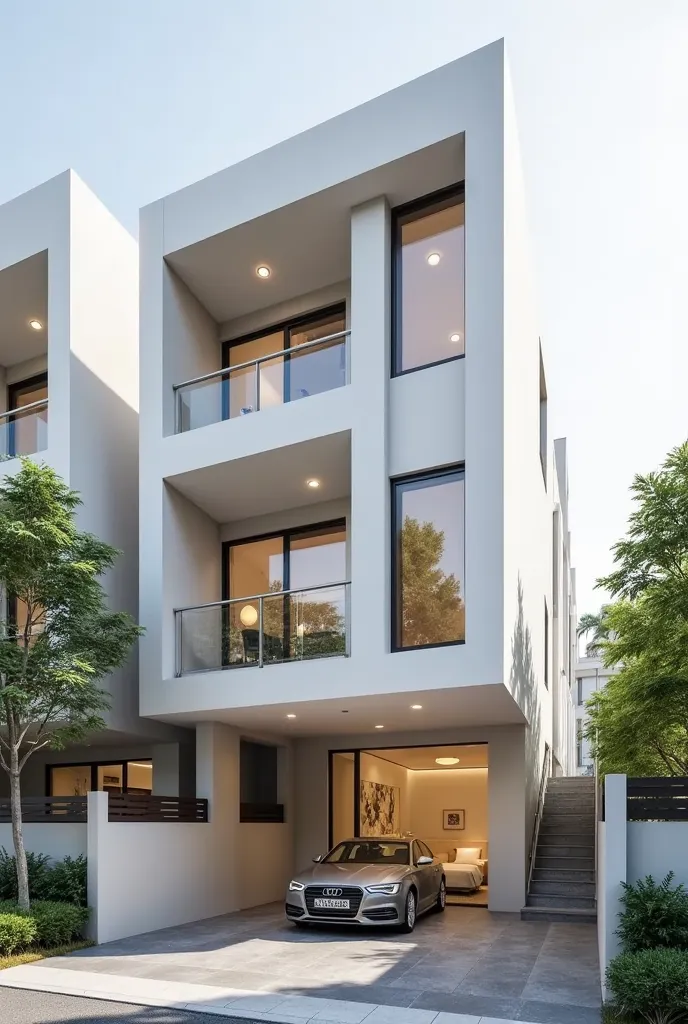 modern architecture 4-storey townhouse with 5m frontage, sun-proof architecture