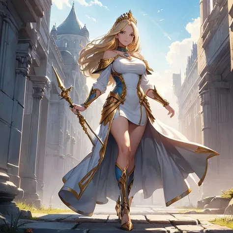 Masterpiece, HD, high resolution, high quality, best quality, super detailed. Solo character alone. Fantasy artwork, fantasy art. “Warhammer 40.000 aesthetic”.
{{(A powerful female-goddess-queen:(appearance: pale-skin. Short blonde-golden hair. Bright beau...