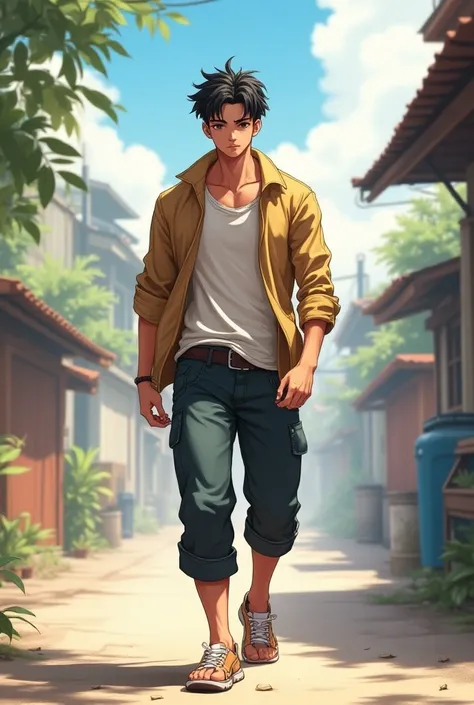 (anime style, art, masterpiece:1.3), (1boy:1.8), (tight casual outfit:1.9) is walking outdoors, looking aside, (bulge:1.3), (eyelashes), (thigh_gap), (athletic_muscular:1.4), (pectorals), (wide_chest, wide_shoulders), (narrow_waist:2.0), (thick_thighs:1.5)...