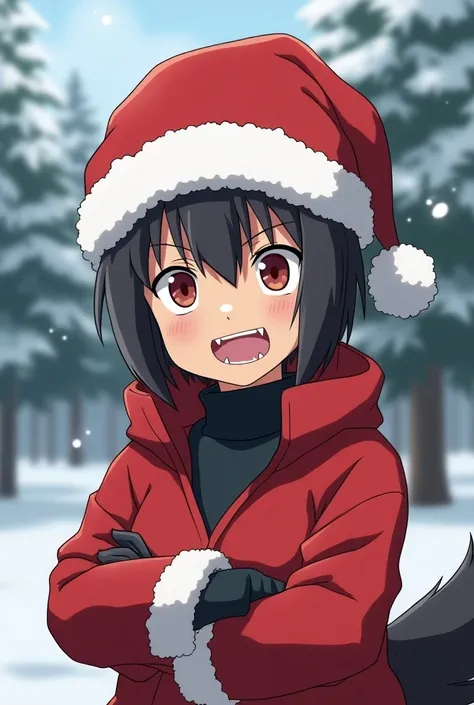 Kiba from the anime Naruto wearing a Christmas hat