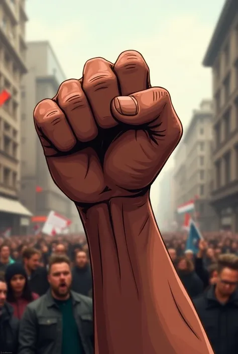 A clenched fist rising as a sign of protest.