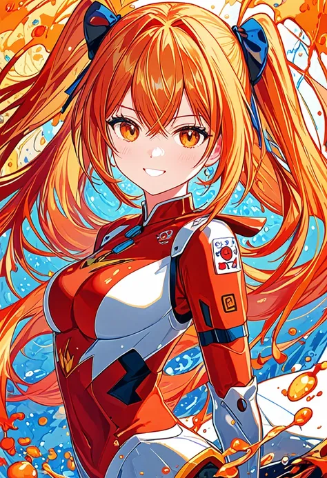 ultra-detailed,(best quality),((masterpiece)),(highres),original,extremely detailed 8K wallpaper,(an extremely delicate and beautiful),
anime,
comic portrait of a souryuu asuka langley,light smile,orange and red palette,splash of emotions,. graphic illustr...