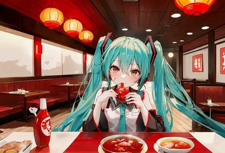  Hatsunemiku, Soy sauce crab sauce,  eating at a restaurant, North Korean food 