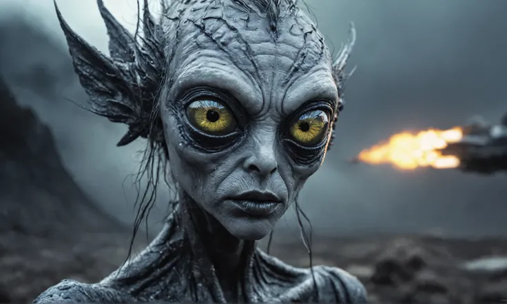 pretty face,eyebrow up,full body length, niobium ,swampy angry fairy,full body length shot,very beggar niobium graphite The Alien Entity, baby,starving after war,full body shot, of psychedelic style ,The iris looks weird, attractive, The stars in space is ...