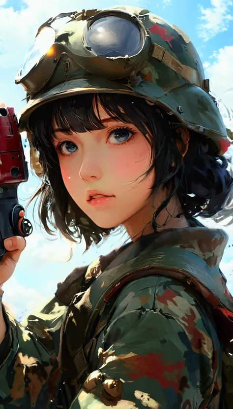 girl holding a bazooka、 Anime Style 、Dynamic