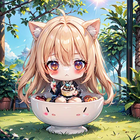 chibi、1girl,(((the best composition、best quality、 masterpiece、 official art、super detailed、 high definition、soft sunlight))))、幸せ...