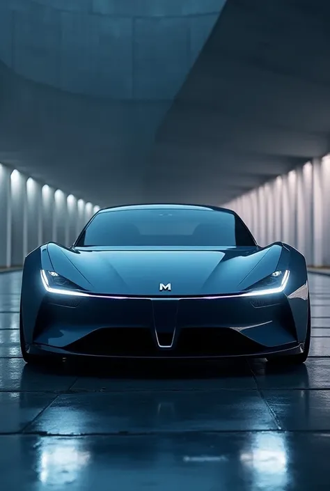 Futuristic car with totally different headlights and innovative and very LED bumper
The logo will be the letter M