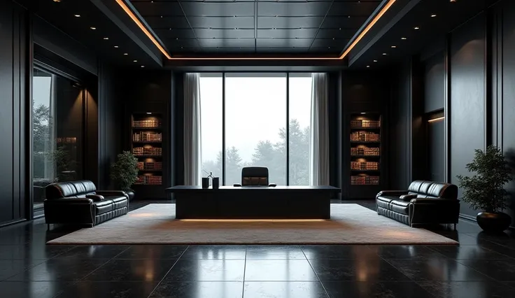  What is the directors office, a large, luxurious black color without humans 