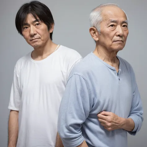 
a Japanese man in his 70s,frontview,shot, an upper body shot, white background, straight face ,real, plain clothes