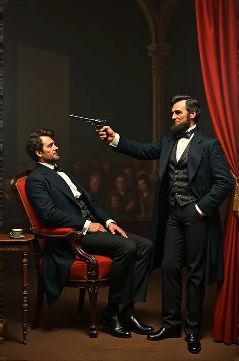 Aberaham Lincoln at play, John Wilkes booth about to shoot him