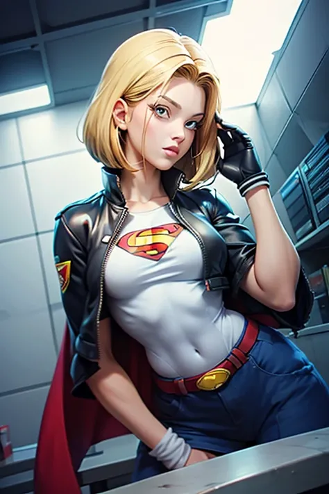 Blonde air ,android 18  like a superman costume posing for a picture, extremely detailed artgerm, style artgerm, artgerm style, artgerm comic, trending artgerm, artgerm 4 k, artgerm. high detail, graphic artist artgerm, artgerm. anime illustration, artgerm...