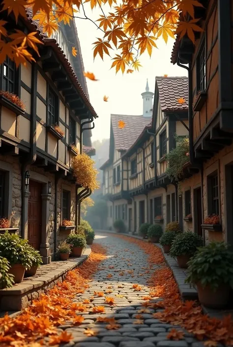 below.  Leaves falling in front of a high-resolution 3D image. ancient scene .   street. Bitage style 

INFORMATION 
