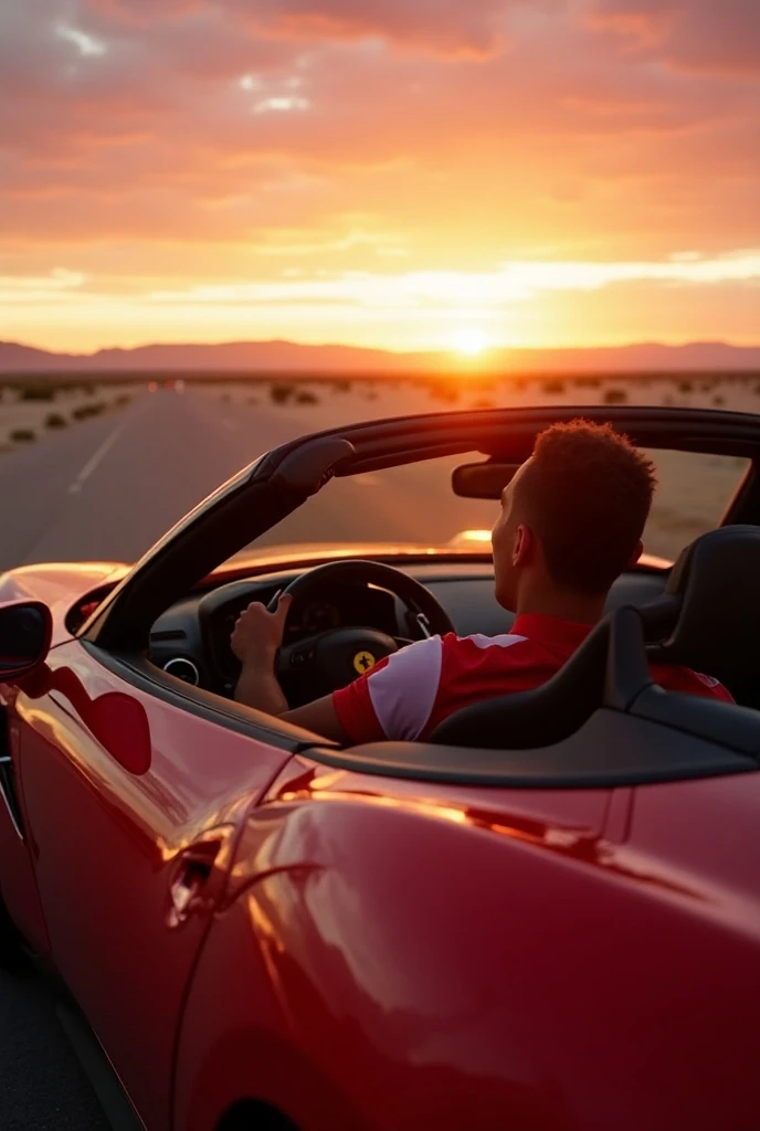 Cristiano Ronaldo in Las Vegas sitting in a Ferrari and watching the sunset