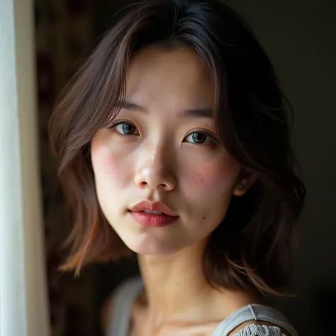 Vietnamese women in Vietnam are very very very ugly, aged 25-30, short brown hair, no glasses, flat nose, thin lips, frontal face, square face, single eyelid, high forehead, sunken cheeks, face with freckles, moles on chin