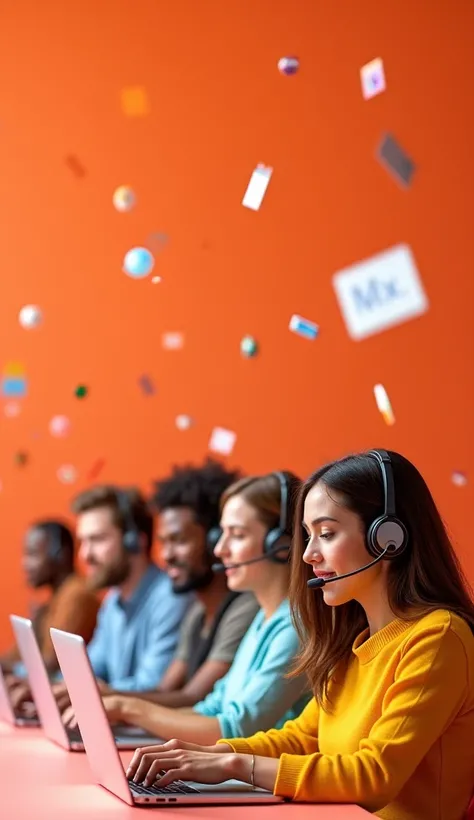 Instagram story

As an advertise for online English training center ..
Creative ad. 2 different Men and 2 different girls With laptops and headsets.

background color: coral orange

Floating icons everywhere..

(Camera): Shot with a Sony A7R IV for excepti...