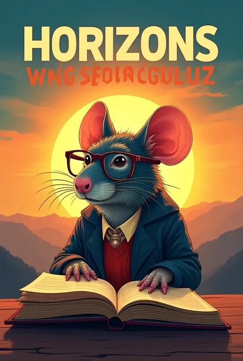 A poster about an election campaign which is called "Horizons Without Limits "  and the logo is a rat with lenses clutching a book studying, And that everything is in Spanish