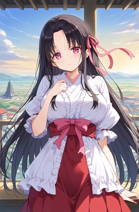 source_Cartoon, Morning Fragrance  ,    deep black hair with red ..很長Target髮, , 超長Target髮,  Pink Eyes , ribbon, Forehead ..ribbon,  Gamemun Neko ,,  1 girl in , A brown , Ahead, 頭髮ribbon, common, long hair,  Black and Red Hair  ,  Pink Eyes , ,  pink nails...