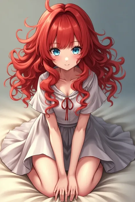 Beautiful red-haired girl on her knees blue eyes fitt anime curly hair fitt doc