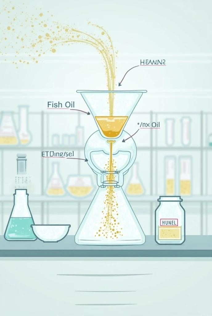 Extracted omega-3 need to purify. To do that I need to separator funnel. Added fish oil and the same amount of hexane to it. Then ethanol. Then carefully drain two layers separately. Now fish oil in hexane layer. By doing this I can remove impurities of fi...