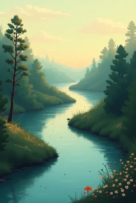 Crete me an image of a river inspired by the album of tyler the creator called flower boy , make it sad