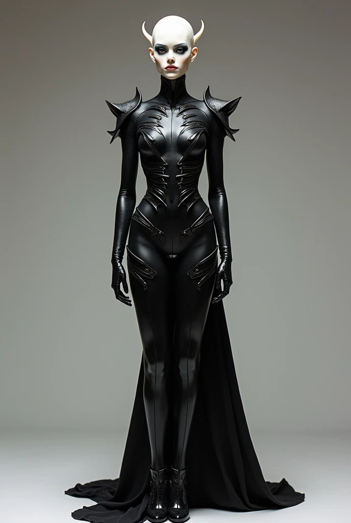  A female mannequin wearing clothes in the haute couture style as an example Thierry Mugler, The inspiration for the clothes are the movies Alien and Hellraiser  