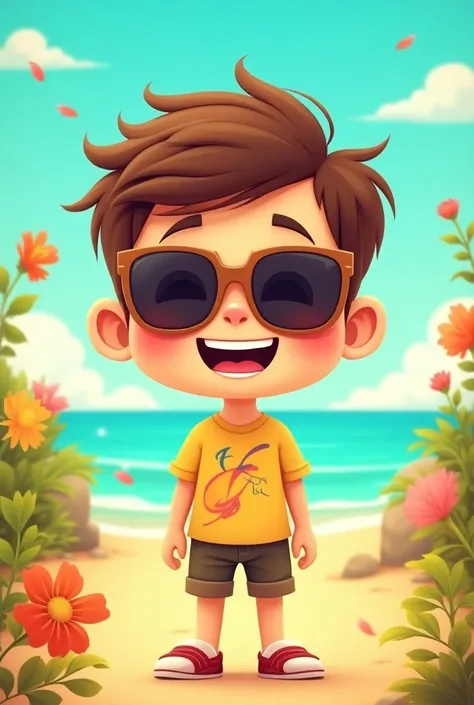 Cute cartoon boy wear sunglasses 