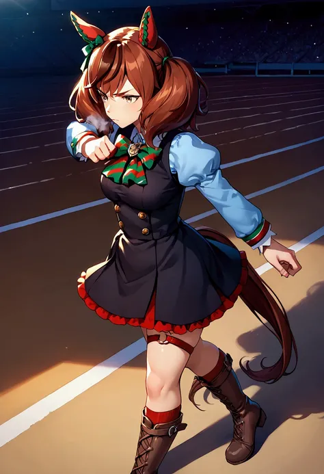 score_9, score_8_up, score_7_up , source_anime, masterpiece, best quality, perfect anatomy, very aesthetic, absurdres,game cg,anime detail BREAK shobufuku, brown hair, shirt, long sleeves, dress, bow, animal ears, twintails, brown eyes, tail, multicolored ...