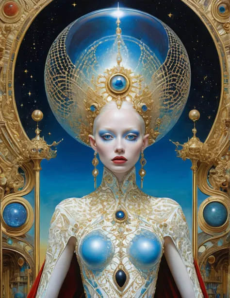 kay nielsen, basil gogos, alberto savinio, james gurney, surrealism, goddess of the solar system, supermodel, full height, 3d re...