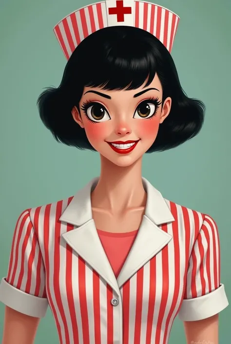 This candy striper nurse is a vision of beauty, with her stunning black pageboy haircut and perfectly fitted uniform. She may be flat-chested, but shes got a heart of gold and a smile that could light up any room.