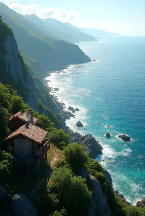 Panoramic view from a coastal mountain you can see the sea during the day una casitas de acampar 