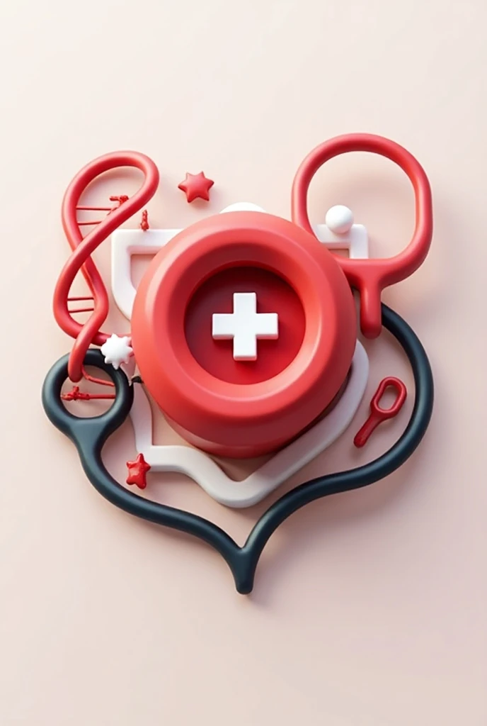 Create a 3D YouTube profile logo for a medical student. The logo should feature a stylized, modern design combining elements of medicine (e.g., a stethoscope, medical cross, or DNA helix) with the YouTube brand colors (red, white, black). The design should...