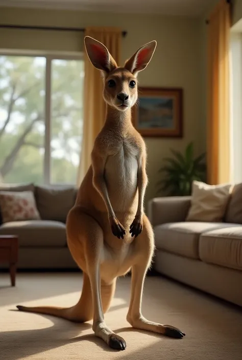 A kangaroo in a house