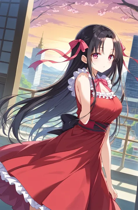 source_Cartoon, Morning Fragrance  ,    deep black hair with red ..很長Target髮, , 超長Target髮,  Pink Eyes , ribbon, Forehead ..ribbon,  Gamemun Neko ,,  1 girl in , A brown , Ahead, 頭髮ribbon, common, long hair,  Black and Red Hair  ,  Pink Eyes , ,  pink nails...