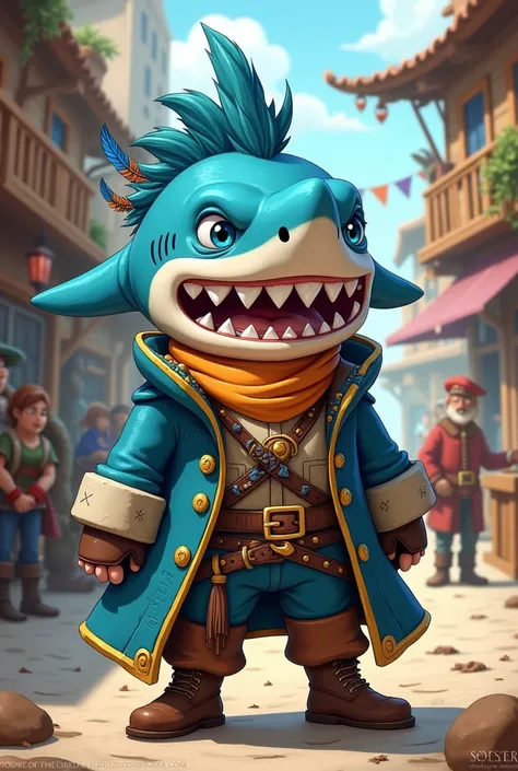 Character Name: Captain Finn Tusk
Race: Were-Shark
Class: Rogue (Swashbuckler)
Appearance:
Captain Finn Tusk is a rather unusual and striking figure, presented in a chibi art style that gives him an endearing yet menacing presence. Standing at just under t...