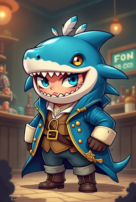 Character Name: Captain Finn Tusk
Race: Were-Shark
Class: Rogue (Swashbuckler)
Appearance:
Captain Finn Tusk is a rather unusual and striking figure, presented in a chibi art style that gives him an endearing yet menacing presence. Standing at just under t...